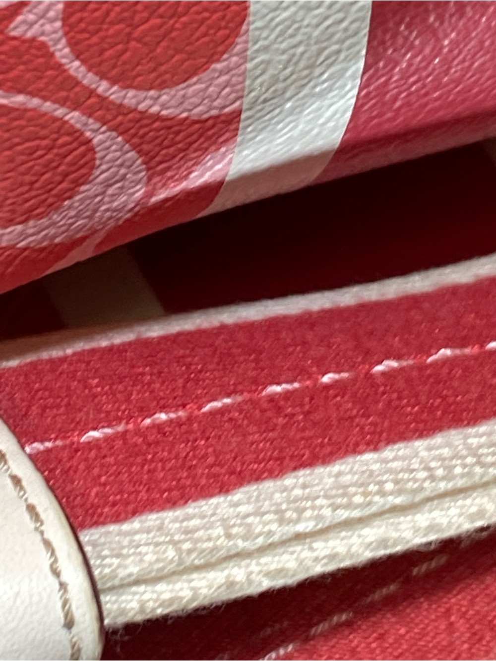 Coach Coral Pink Signature Stripe Tote with White Trim diaper bag - Picture 4 of 16